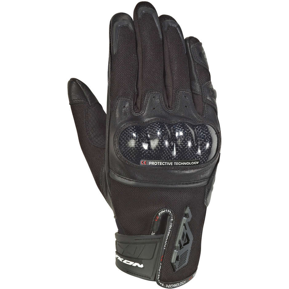 Ixon RS Rise Air 2 Summer Motorcycle Gloves in Black Leather and Fabric