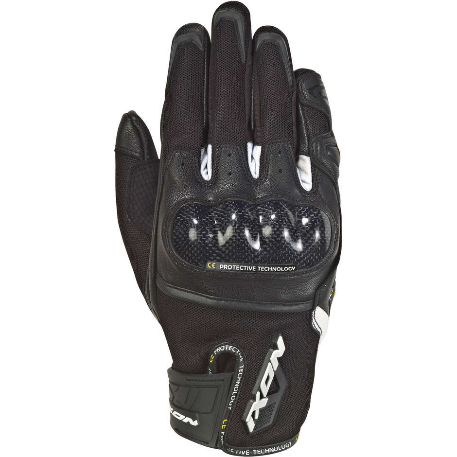 Ixon RS Rise Air 2 Summer Motorcycle Gloves in Black White Leather and Fabric