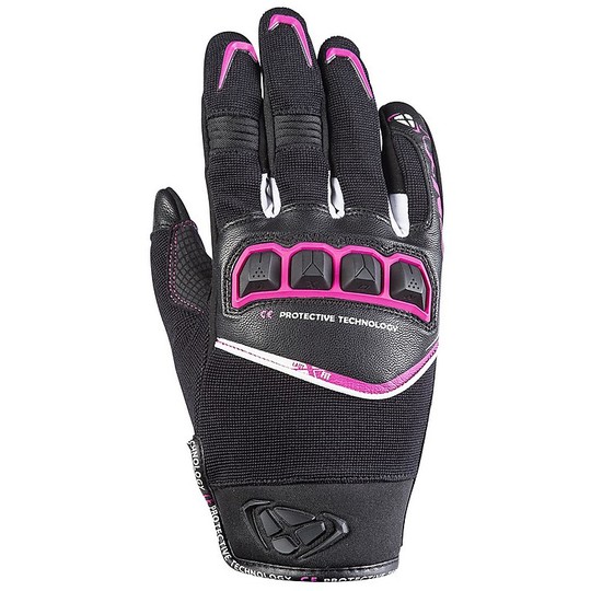 Ixon RS RUN Lady Motorcycle Leather and Fabric Gloves Lady Black Fuchsia