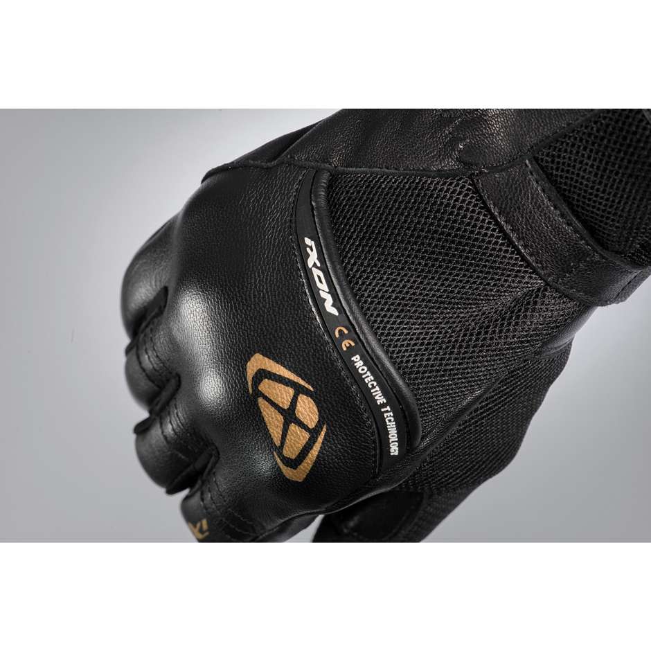 Ixon RS Shine 2 lady Summer Motorcycle Gloves In Black Gold Leather and Fabric