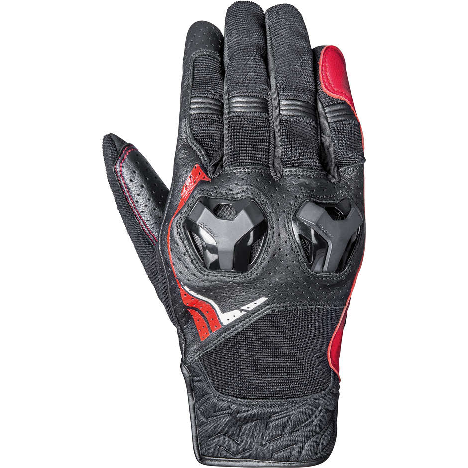 Ixon RS SPLITER Summer Leather and Fabric Motorcycle Gloves Black Red