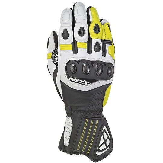 Ixon RS Tilt Motorcycle Gloves In Black White Yellow Leather