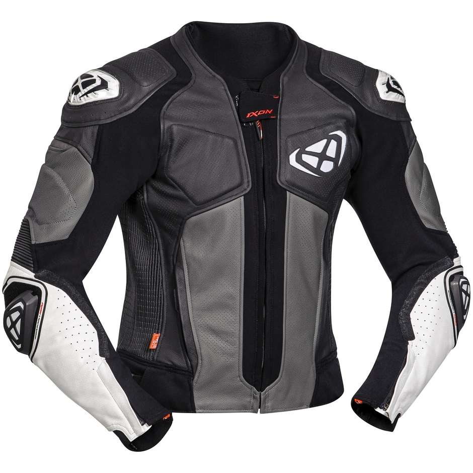 Ixon VENDETTA EVO JK Racing Leather Motorcycle Jacket Black Gray White