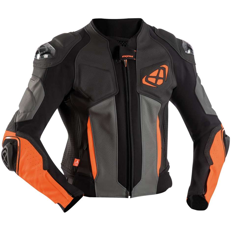 Ixon VENDETTA JK EVO Leather Motorcycle Jacket Black Anthracite Orange