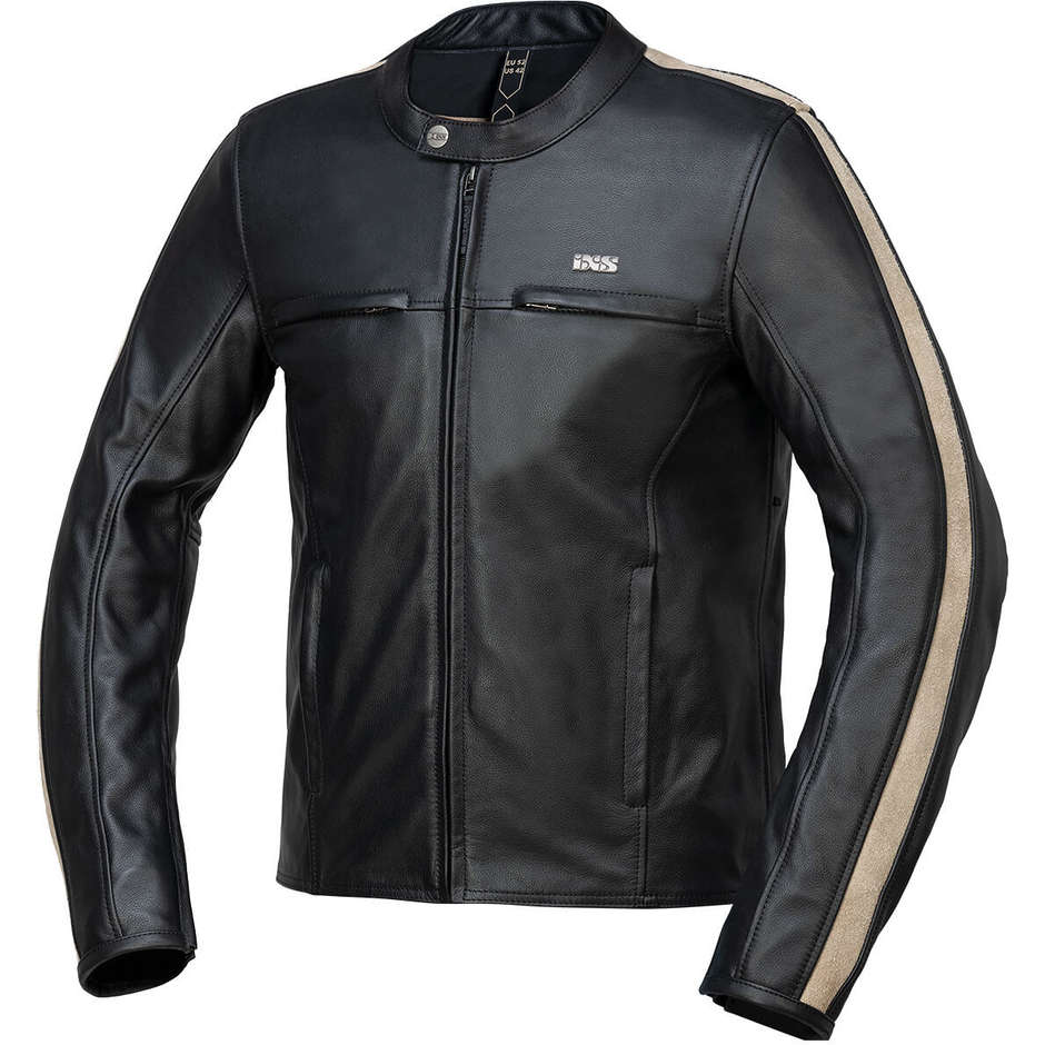 Ixs CLASSIC LD STRIPE 48H Black Leather Motorcycle Jacket