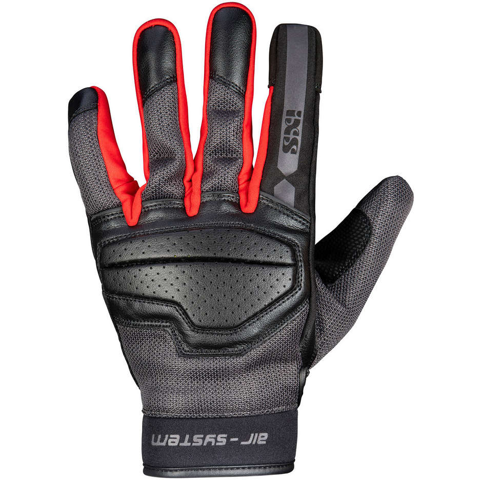 Ixs EVO-AIR Black Gray Red Leather and Fabric Motorcycle Gloves