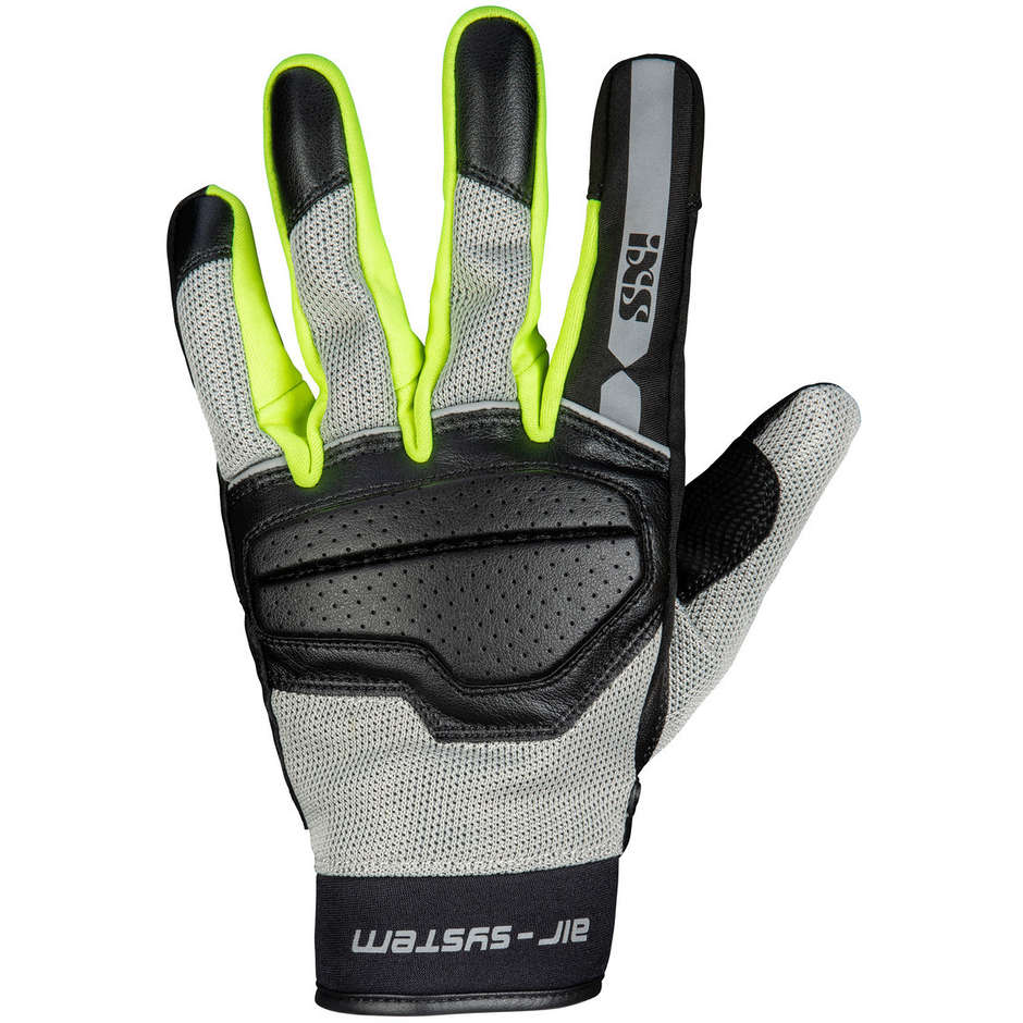 Ixs EVO-AIR Leather and Fabric Motorcycle Gloves Black Gray Neon Yellow