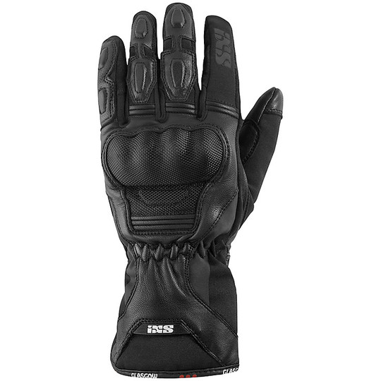 Ixs Glasgow Black Leather and Fabric Touring Midseason Gloves
