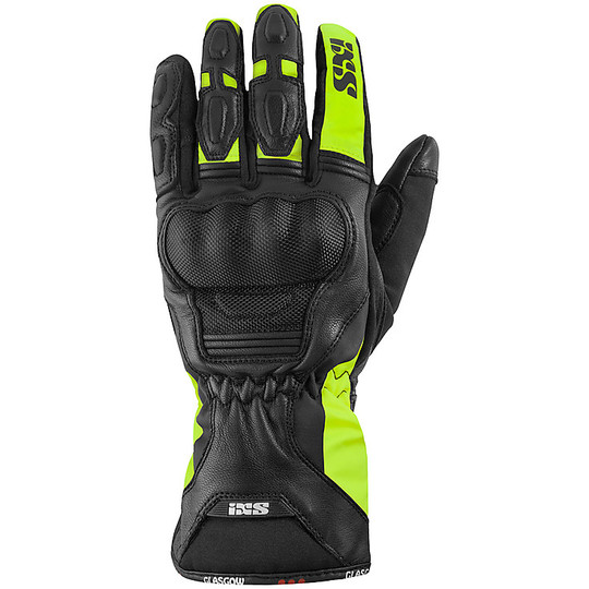 Ixs Glasgow Black Yellow Touring Leather and Fabric Motorcycle Gloves