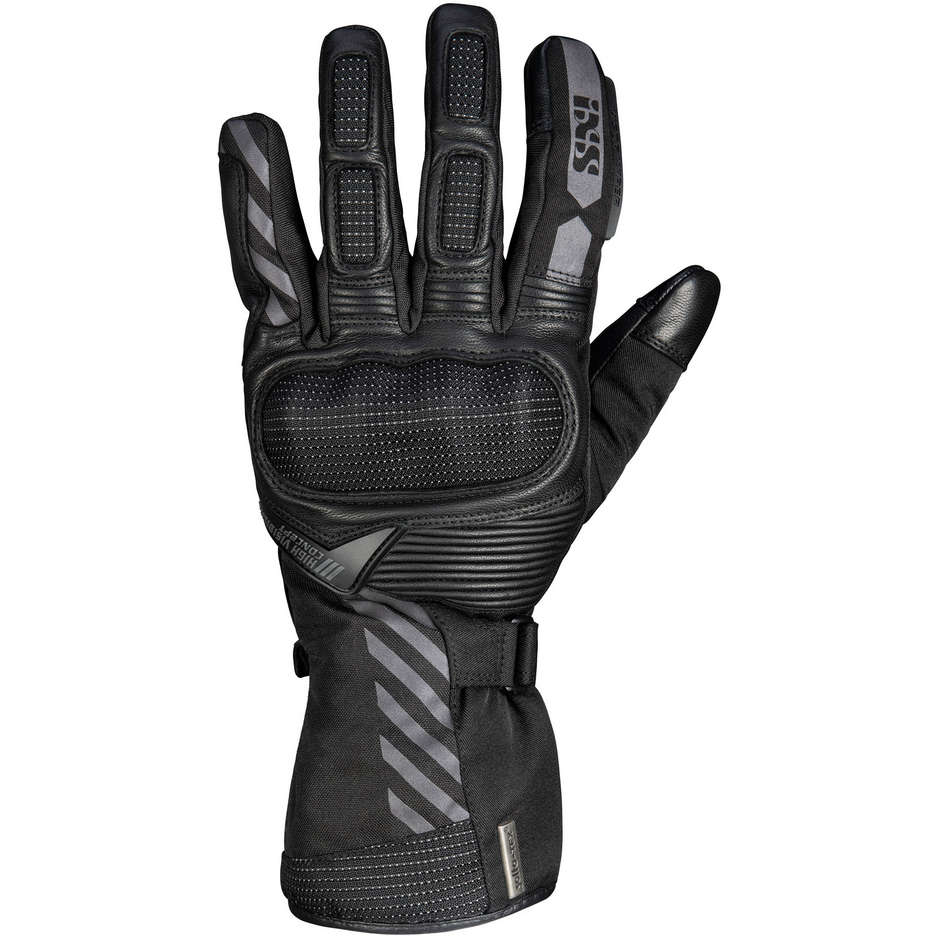 Ixs GLASGOW-ST 2.0 Black Leather and Fabric Motorcycle Gloves