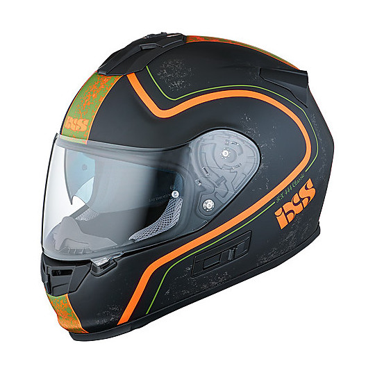 IXS HX 444 Classic Integral Motorcycle Helmet Black Yellow Orange Matt