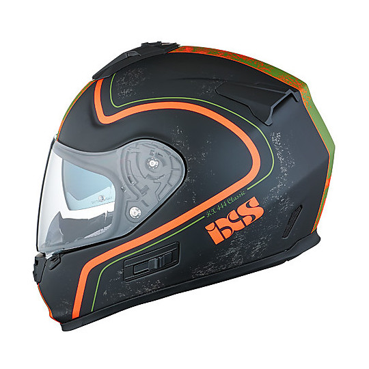 IXS HX 444 Classic Integral Motorcycle Helmet Black Yellow Orange Matt
