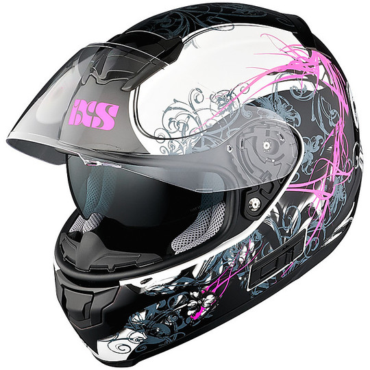 IXS iXS 215 Curl Integral Motorcycle Helmet Black White Pink