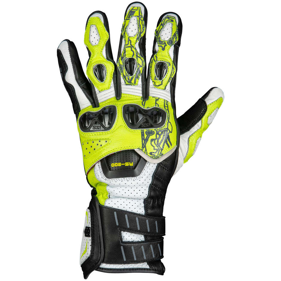 Ixs RS-200 3.0 Sport Leather Motorcycle Gloves White Black Yellow