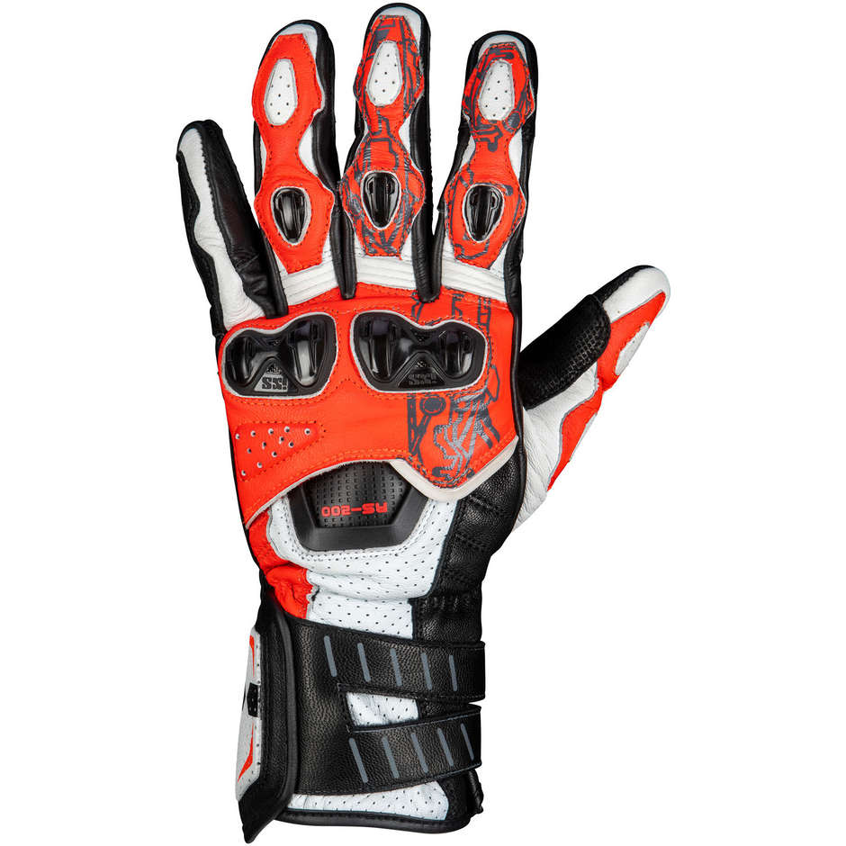 Ixs RS-200 3.0 Sport Leather Motorcycle Gloves White Red Black
