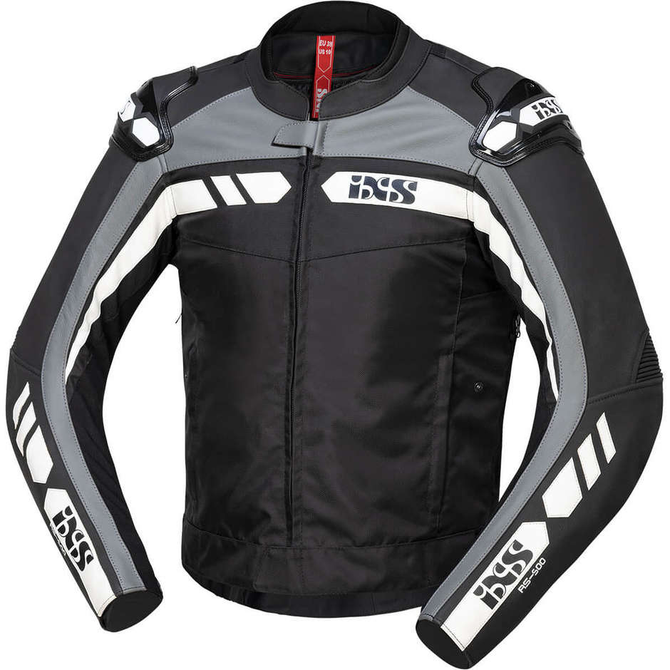 Ixs RS-500 1.0 Black Gray Leather and Fabric Motorcycle Jacket
