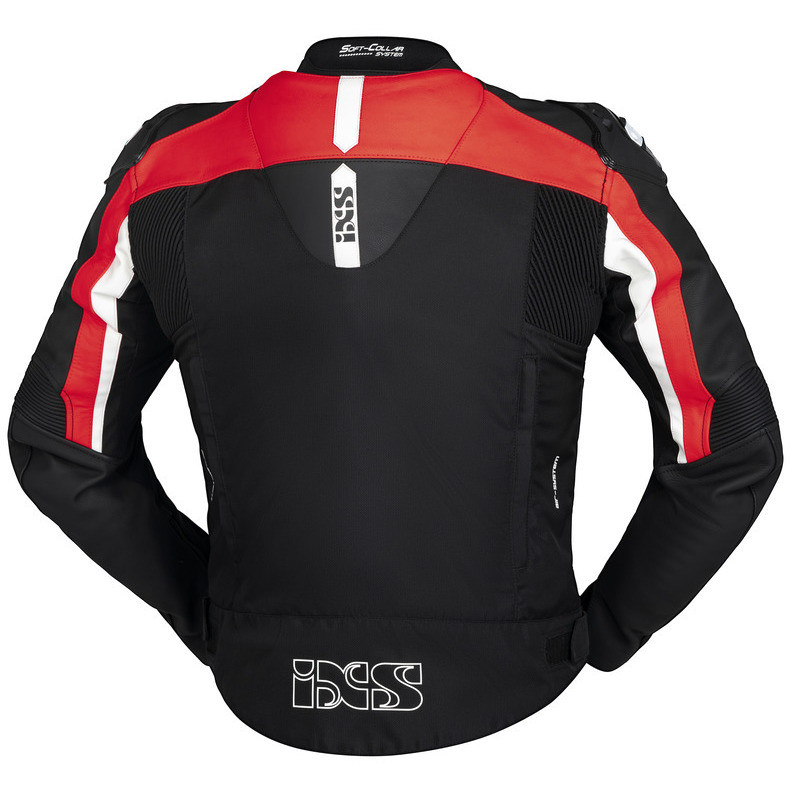 Ixs RS-500 1.0 Veste de moto en cuir et tissu noir rouge blanc