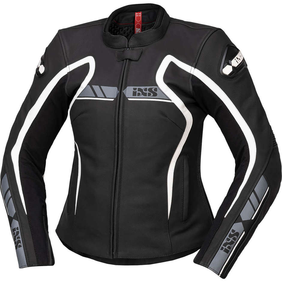 Ixs Rs-600 1.0 Leather Woman Motorcycle Jacket Black Gray White