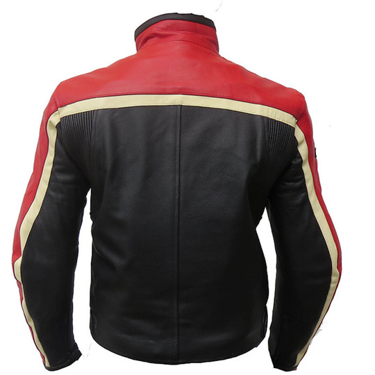 Jacke aus echtem Leder Moto Jacket Sehr weich Road Master Schwarz Rot