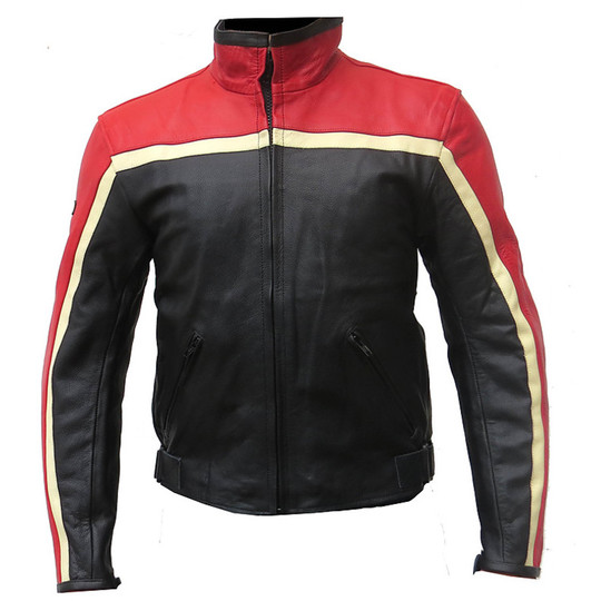 Jacke aus echtem Leder Moto Jacket Sehr weich Road Master Schwarz Rot