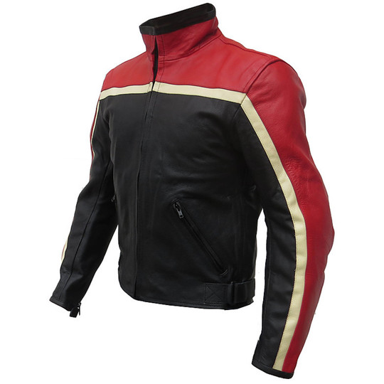 Jacket Genuine Leather Moto Jacket Very soft Road Master Black Red