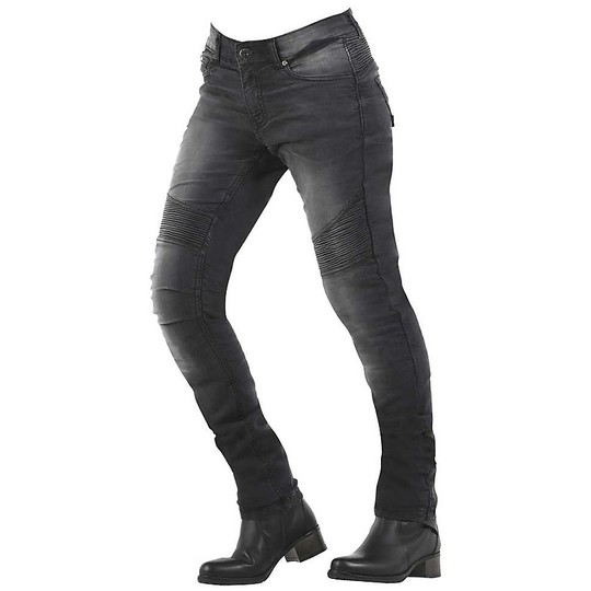 Jean Motorcycle Woman Overlap Imola Black Washed EC Approved