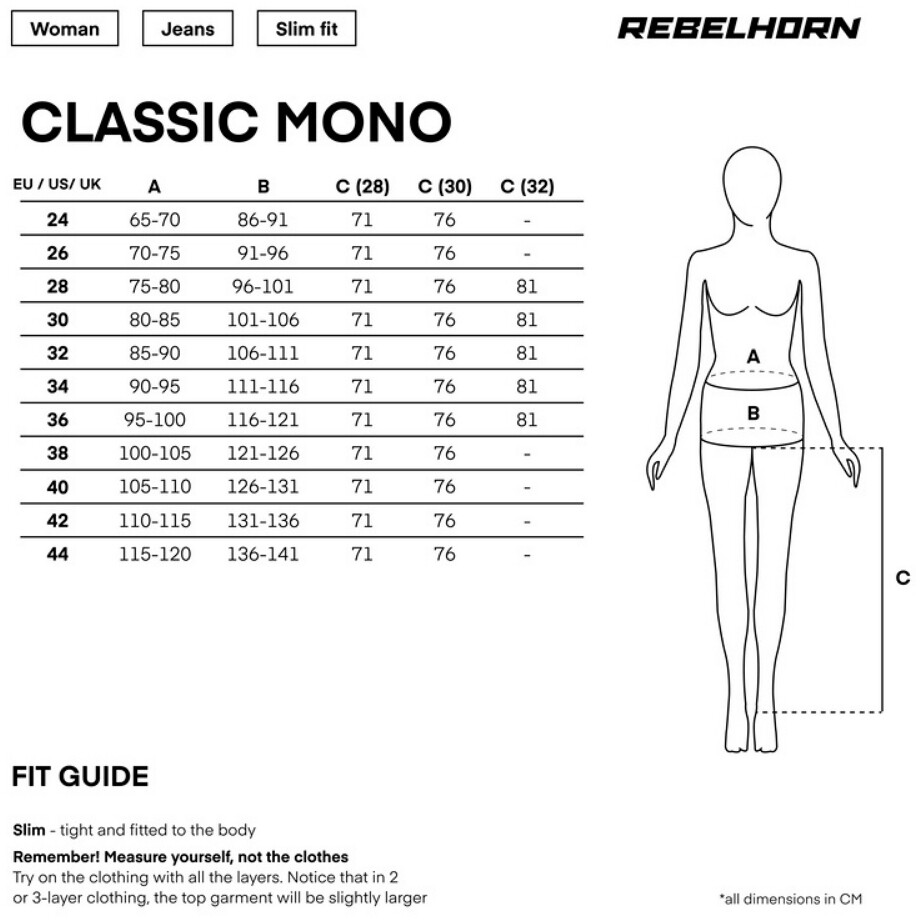 Jeans Moto Donna Rebelhorn CLASSIC Monostrato Nero Lavato L32