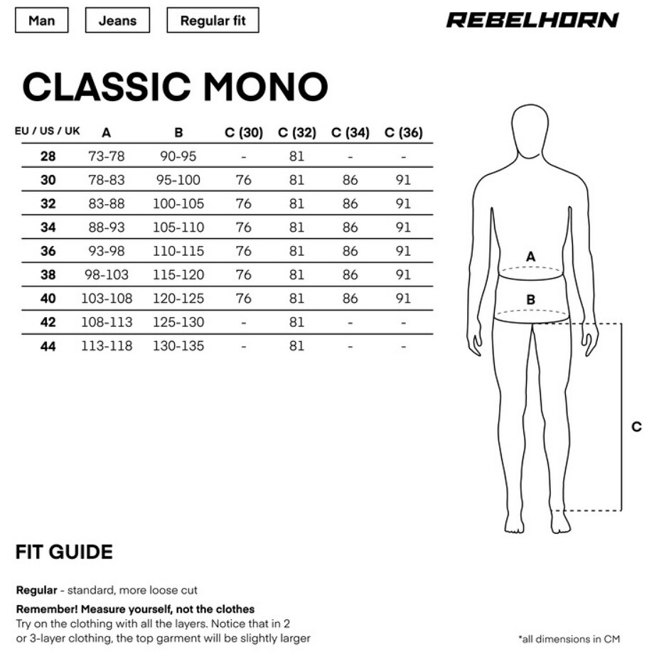 Jeans Moto Rebelhorn CLASSIC Monolayer Nero Slavato L36