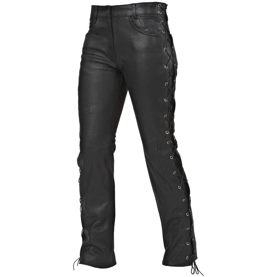 Jeans Pantaloni in Pelle Custom Gms Allacciati nero