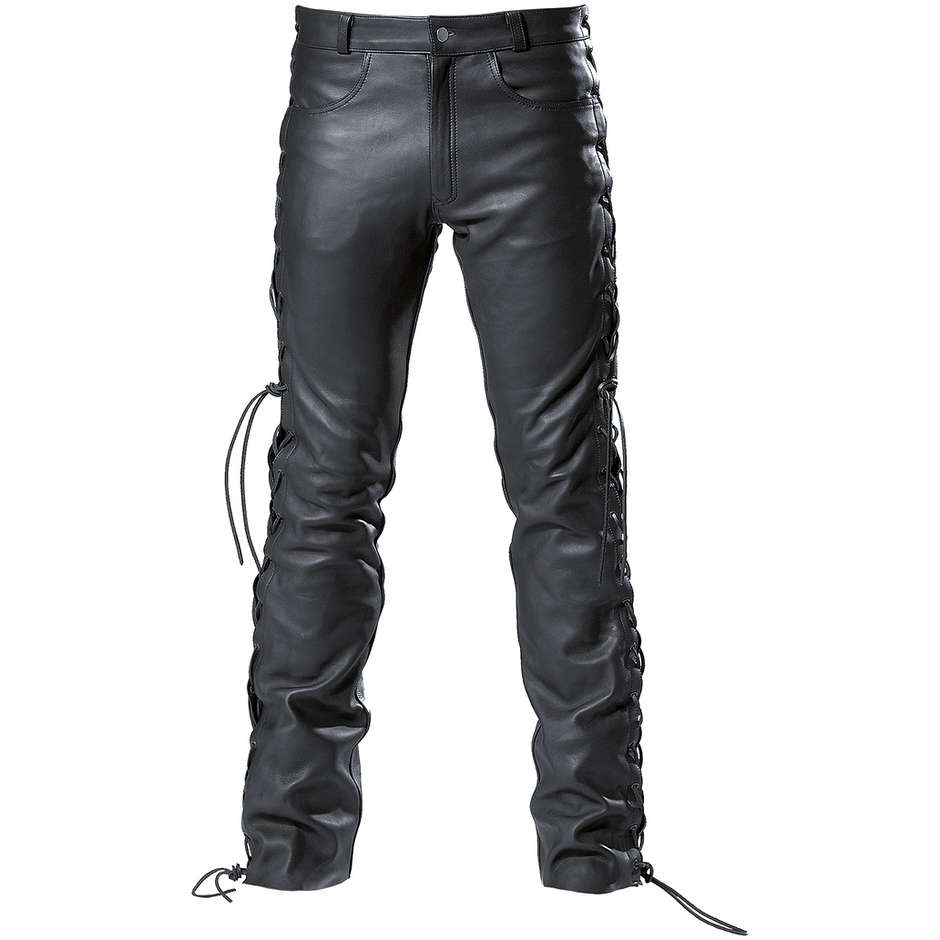 Jeans Pantaloni in Pelle Custom Gms Allacciati nero