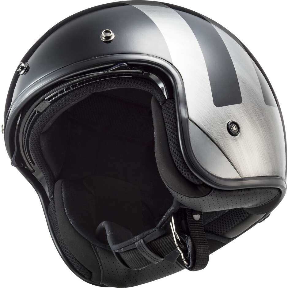 Jet Cafè Racer Motorcycle Helmet Ls2 OF601 BOB 2 Lines Glossy Black Jeans