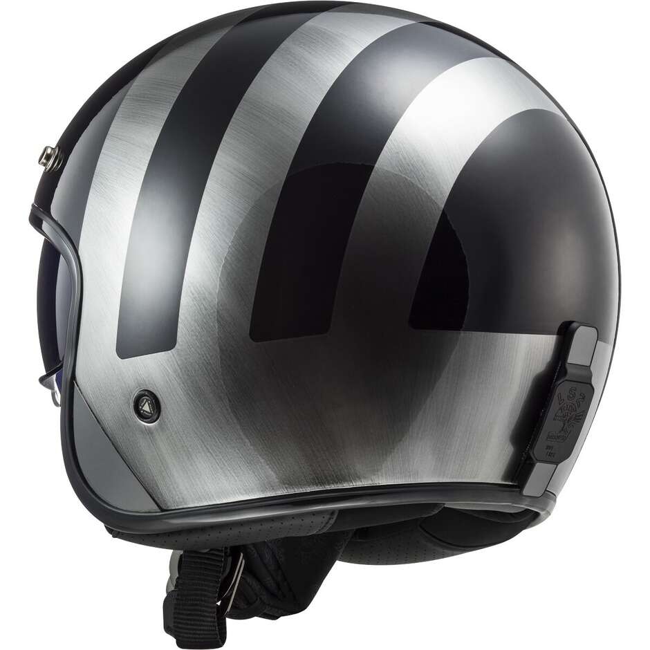 Jet Cafè Racer Motorcycle Helmet Ls2 OF601 BOB 2 Lines Glossy Black Jeans