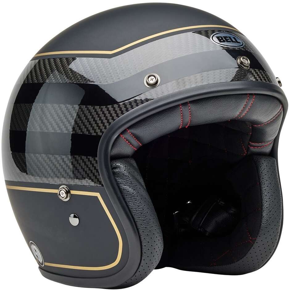 Jet Cafè Racer Motorradhelm Bell CUSTOM 500 CARBON ROLANDSAND PLAYERS Schwarz Gold Matt Glanz