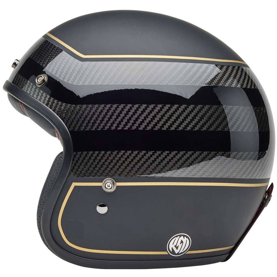 Jet Cafè Racer Motorradhelm Bell CUSTOM 500 CARBON ROLANDSAND PLAYERS Schwarz Gold Matt Glanz