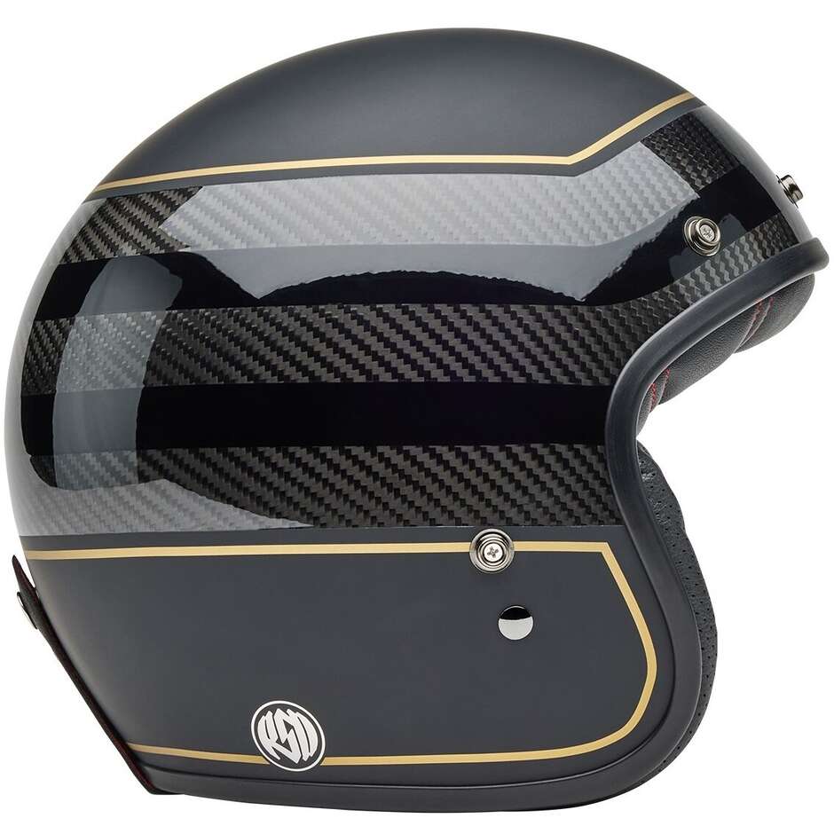 Jet Cafè Racer Motorradhelm Bell CUSTOM 500 CARBON ROLANDSAND PLAYERS Schwarz Gold Matt Glanz