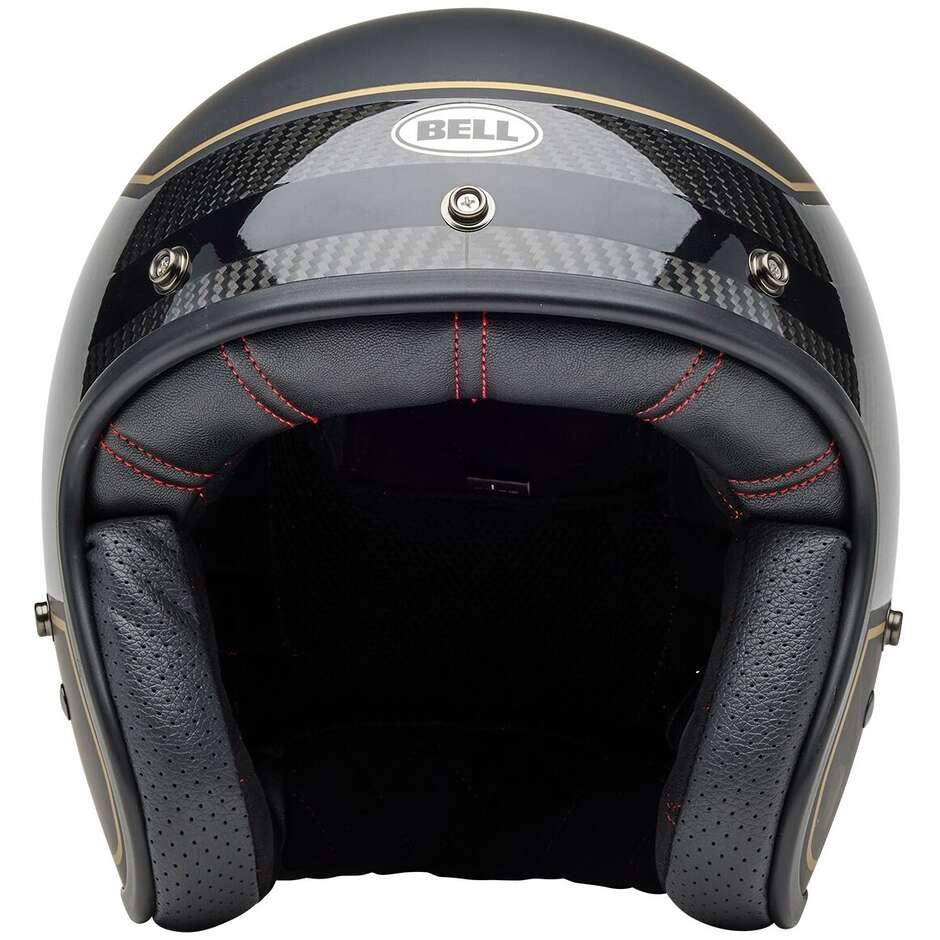 Jet Cafè Racer Motorradhelm Bell CUSTOM 500 CARBON ROLANDSAND PLAYERS Schwarz Gold Matt Glanz
