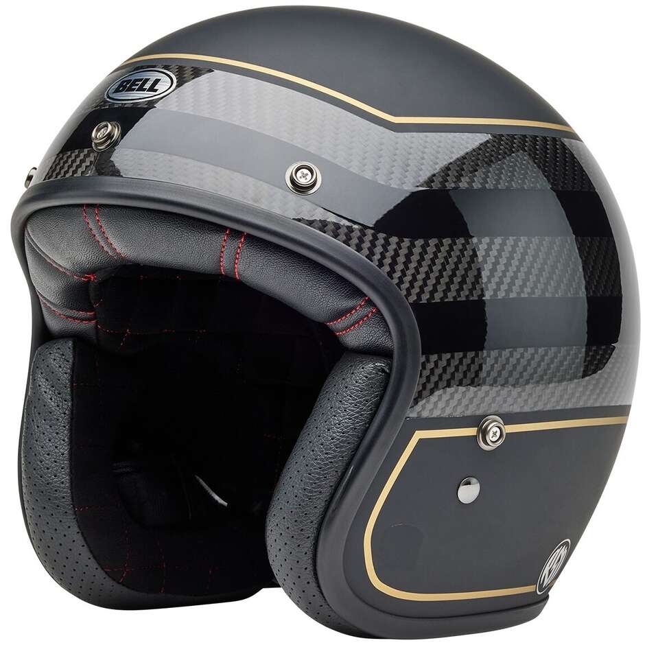 Jet Cafè Racer Motorradhelm Bell CUSTOM 500 CARBON ROLANDSAND PLAYERS Schwarz Gold Matt Glanz