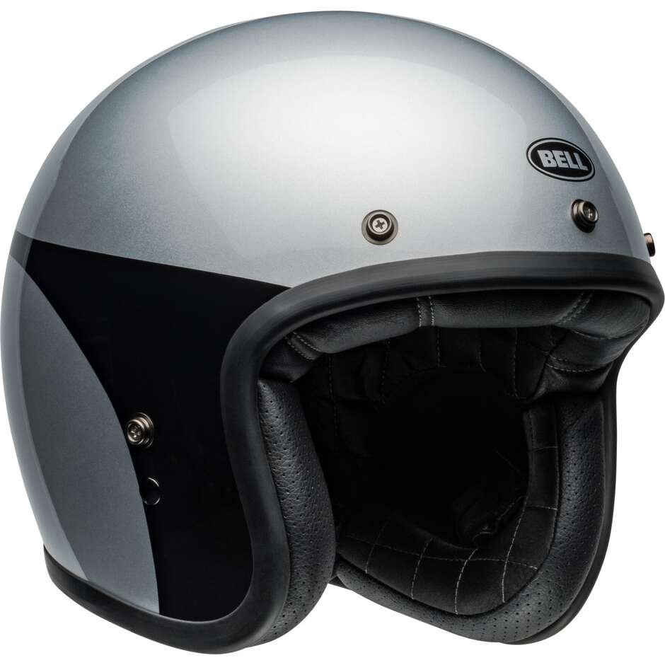 Jet Cafè Racer Motorradhelm Bell CUSTOM 500 CHASSIS Silber glänzend schwarz