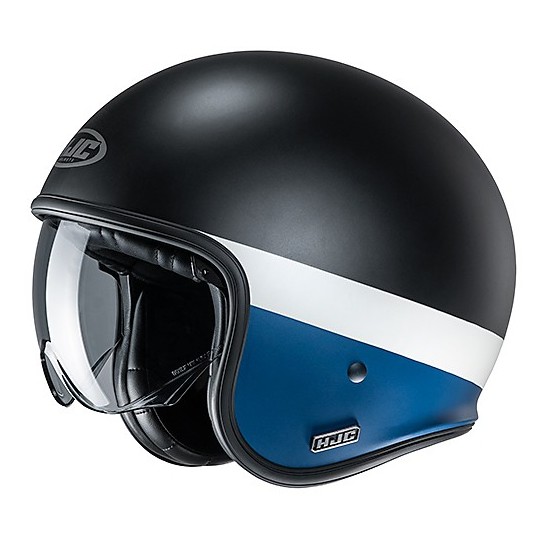 Jet Custom Helmet in Fiber HJC V30 PEROT MC2SF Black White Blue Matt