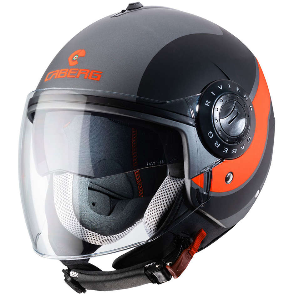 Jet Custom Helmet Jet Caberg RIVIERA v3 SWAY Matt Gray Black Orange Fluo