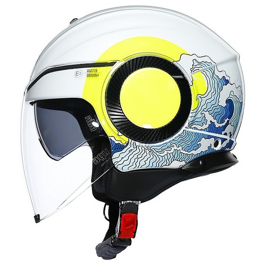 Jet Helm Doppelvisier Motorrad AGV ORBYT Multi SUNSET Weiß Gelb Fluo