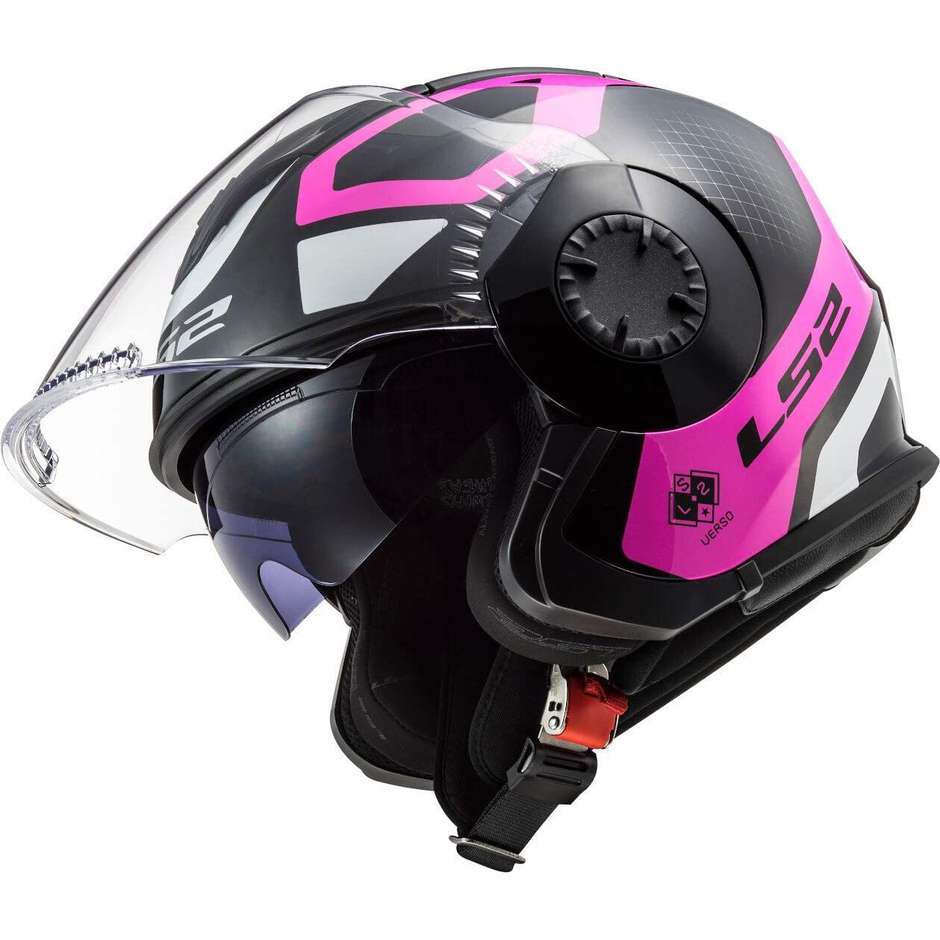 Jet Helmet Double Visor Motorcycle Ls2 OF570 VERSO Marker Matte Black Purple