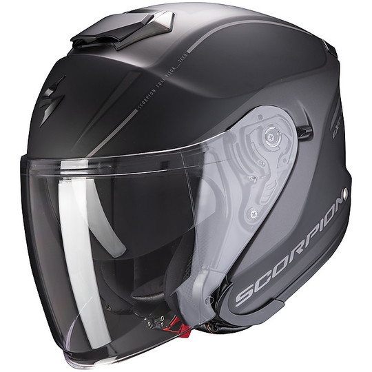 Jet Helmet in Fiberglass Double Visor Scorpion EXO-S1 SHADOW Matt Black Silver