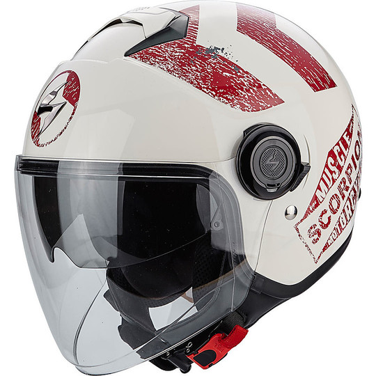 Jet Moto Helm Scorpion Exo-City Heritage Beige Rot