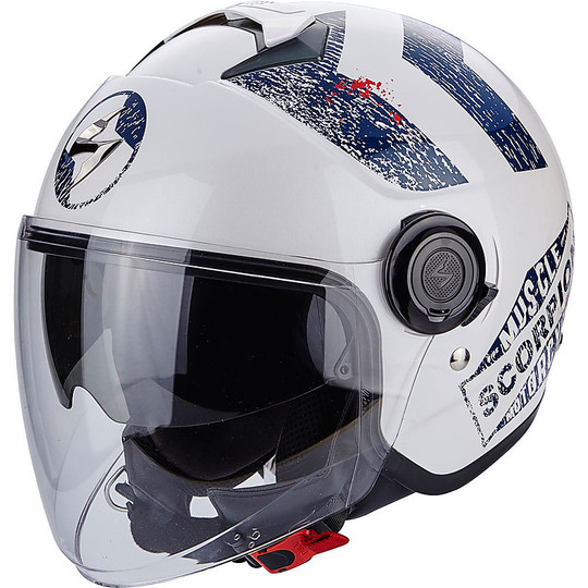 Jet Moto Helm Scorpion Exo-City Heritage Blau Weiß