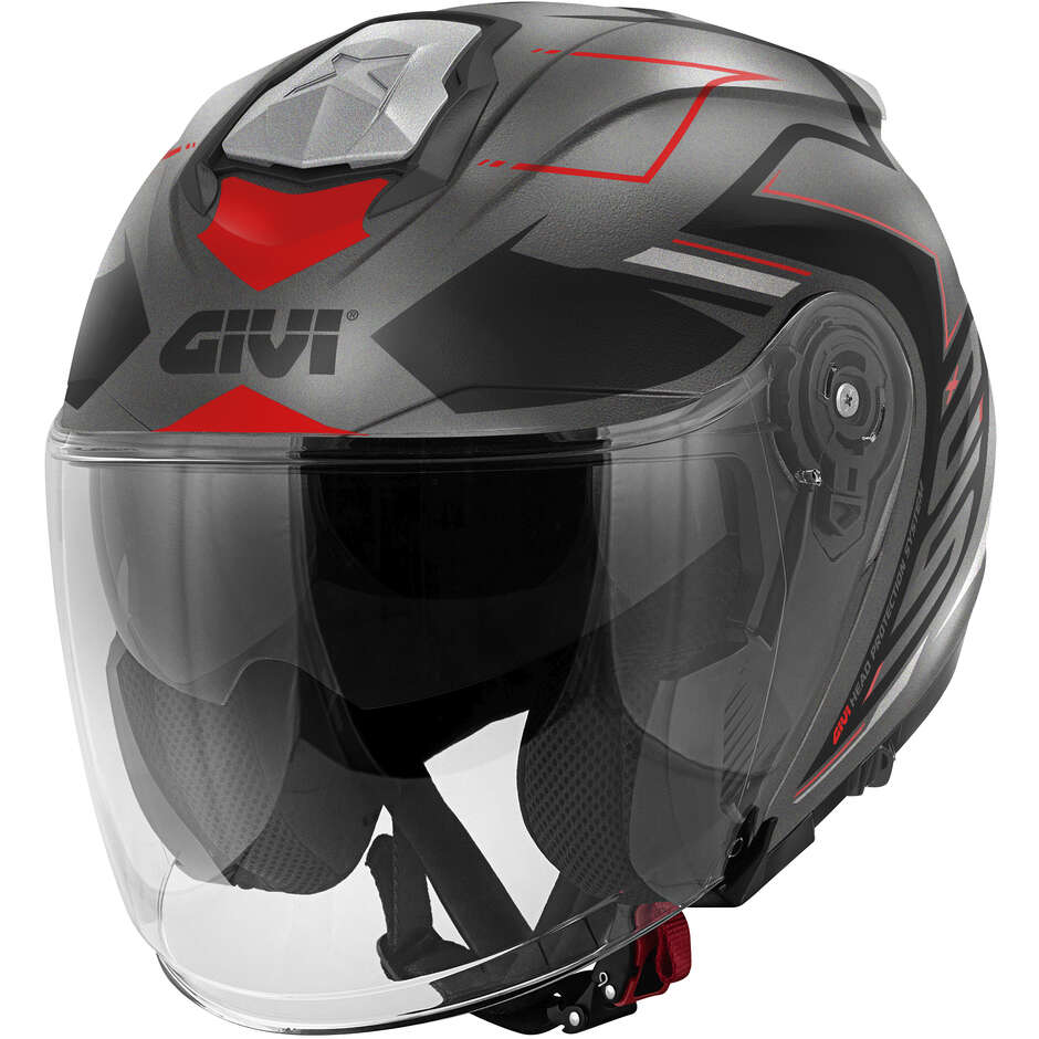 Jet motorcycle helmet Givi X.25F TRACE Titanium Black Red