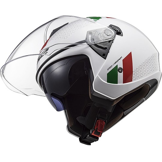 Jet Motorcycle Helmet Ls2 Double Visor Ls2 OF573 TWISTER 2 Combo White Green Red