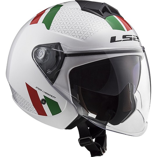 Jet Motorcycle Helmet Ls2 Double Visor Ls2 OF573 TWISTER 2 Combo White Green Red