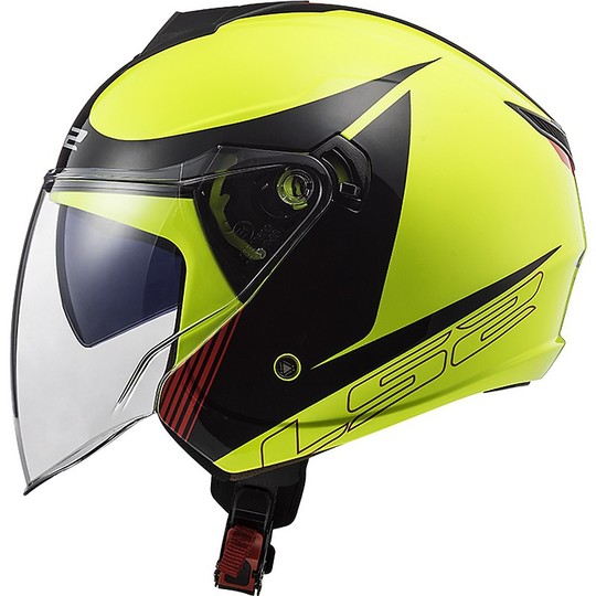 Jet Motorcycle Helmet Ls2 Double Visor Ls2 OF573 TWISTER 2 Plane Yellow Fluo Black Red