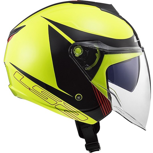 Jet Motorcycle Helmet Ls2 Double Visor Ls2 OF573 TWISTER 2 Plane Yellow Fluo Black Red